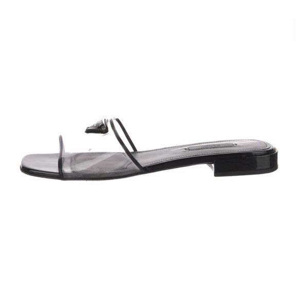 Prada Authentic Black Clear PVC Flat Sandals Slides 9 - Picture 1 of 9